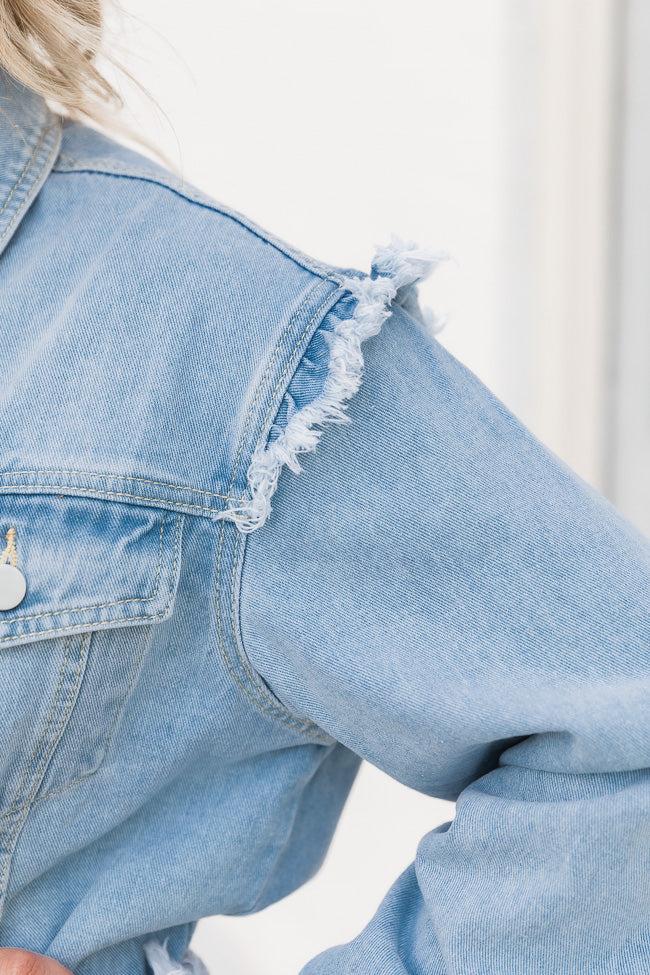 Turn A New Leaf Light Wash Frayed Detail Denim Jacket FINAL SALE Product Image