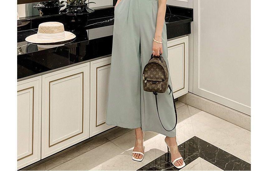 Sleeveless Square Neck Plain Cropped Wide Leg Jumpsuit Product Image