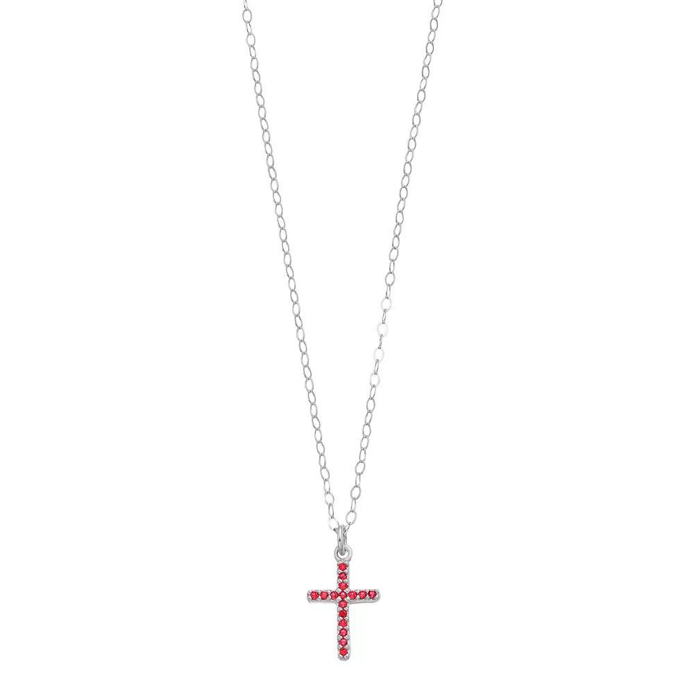 Aleure Precioso Sterling Silver Lab-Created Gemstone Cross Pendant Necklace, Women's, Size: 16", Sterling Silver Red Product Image