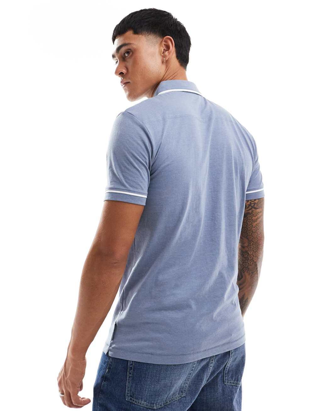 French Connection piping polo in light blue Product Image