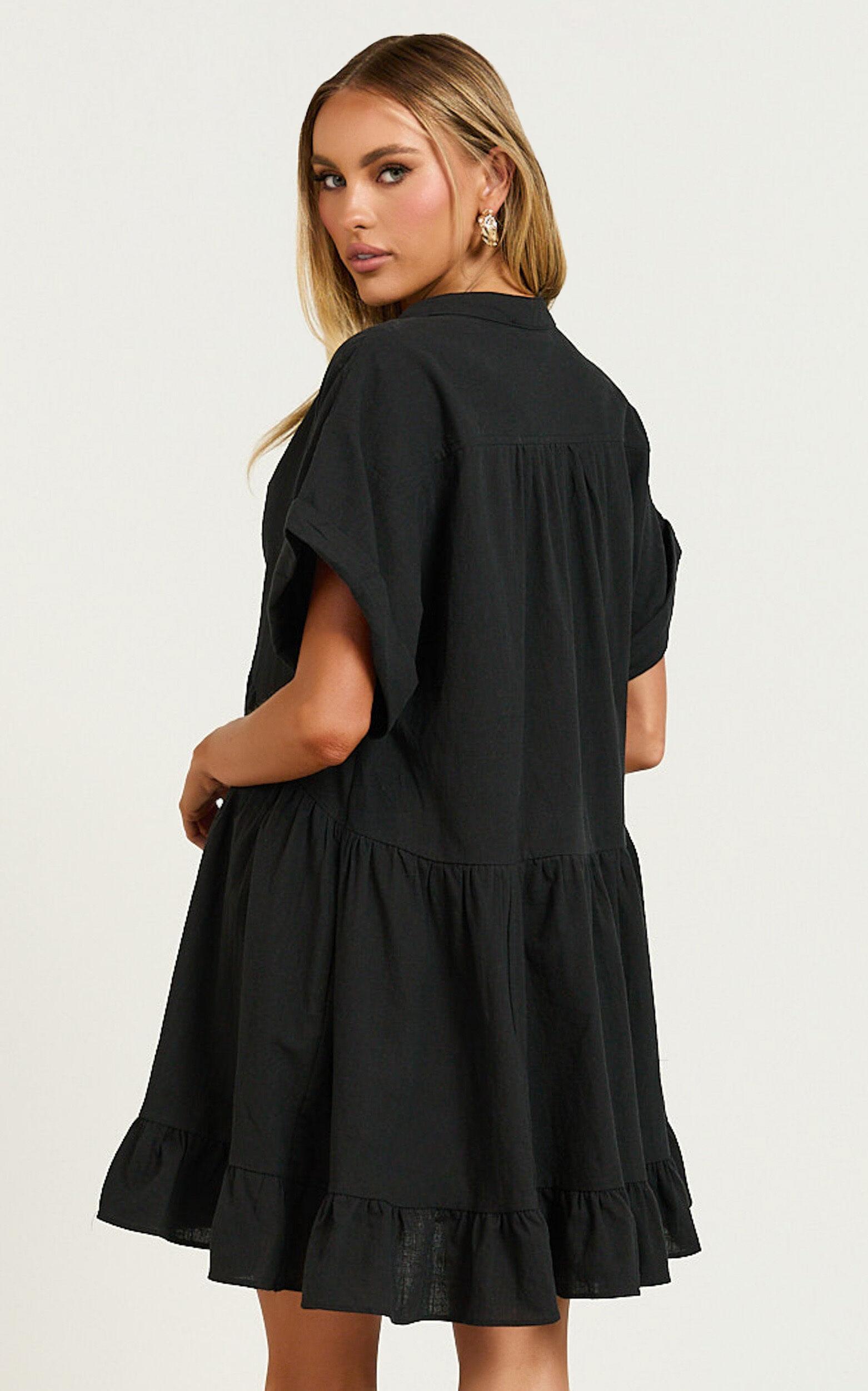 Calissa Mini Dress - Frill Hem Smock Dress in Black Product Image