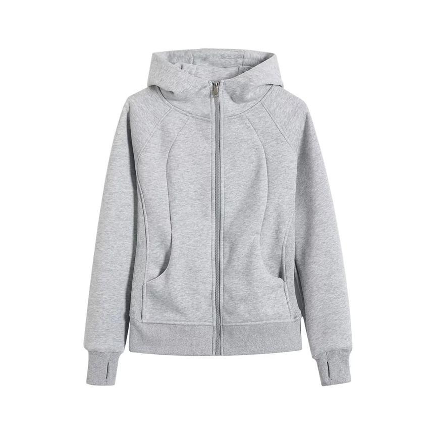 Hooded Plain Zip-Up Jacket Product Image