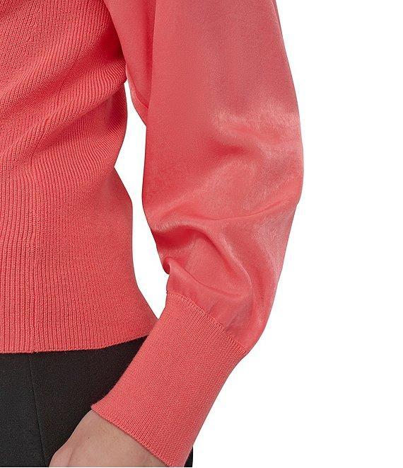 DKNY by Donna Karan Mixed Media Knit V-Neck Long Sleeve Sweater Product Image