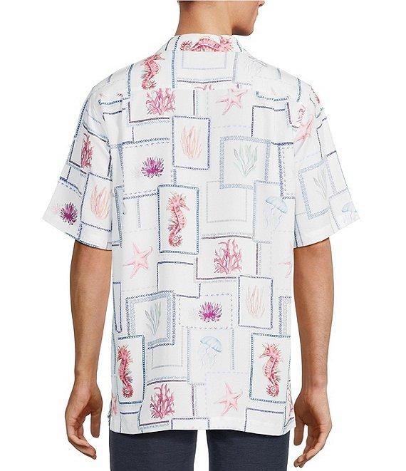 Caribbean Big & Tall Sealife Tile Print Short Sleeve Woven Camp Shirt Product Image