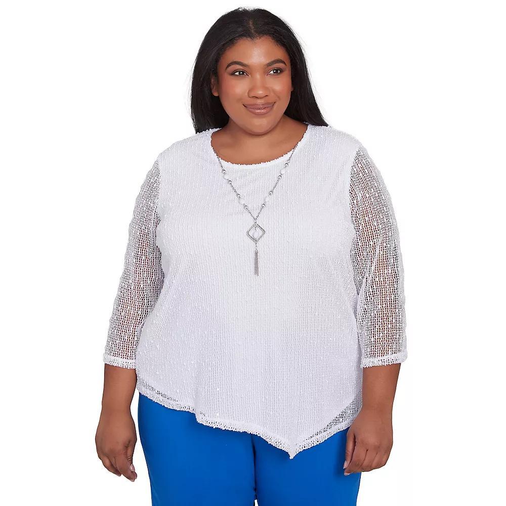 Plus Size Alfred Dunner Popcorn Mesh Top with Necklace, Women's, Size: 1XL, White Product Image