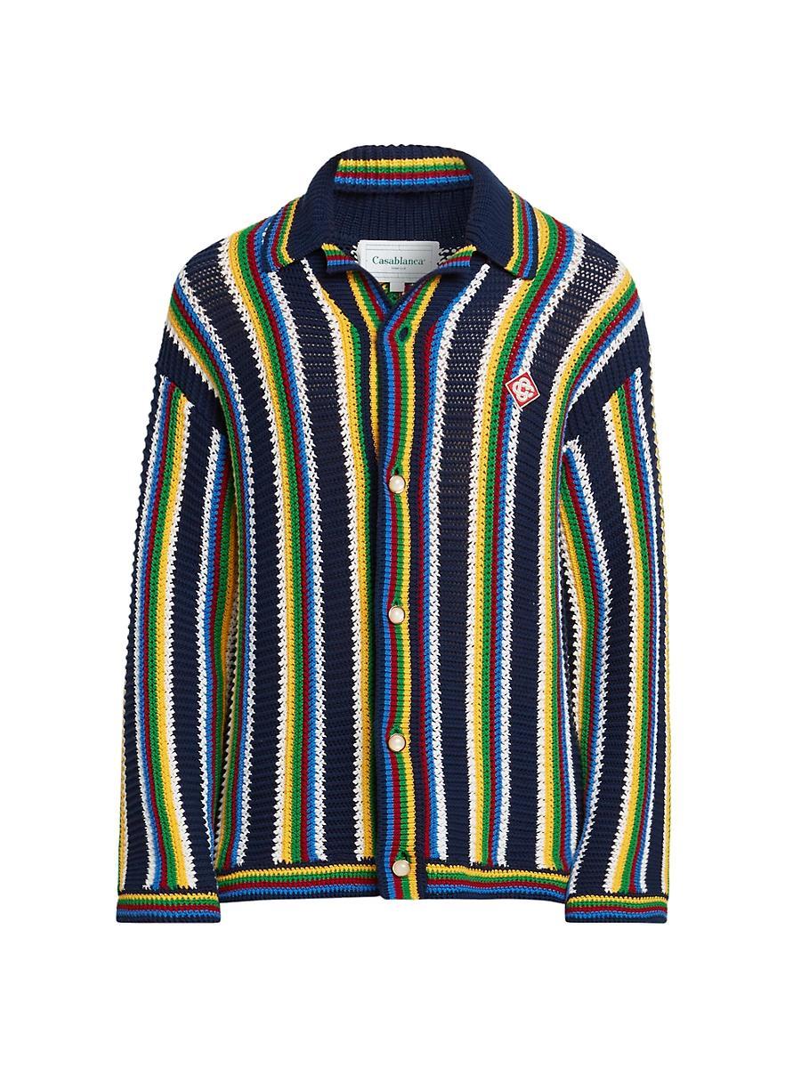 Mens Crochet Stripe Button-Down Sweater Product Image