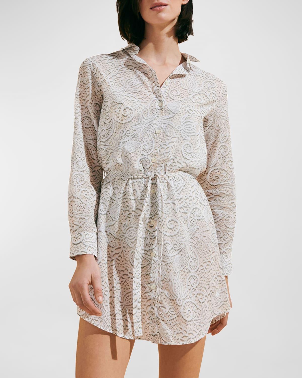Womens Lace-Print Cotton Voile Shirtdress Product Image