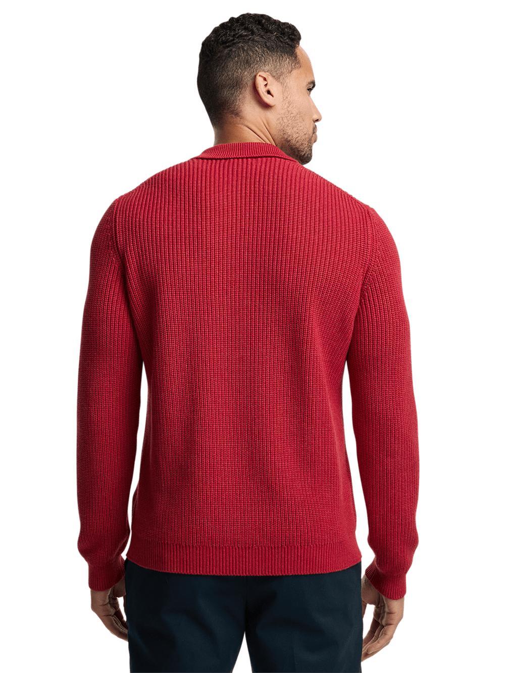 Cotton Cable V-neck Polo - Red Product Image
