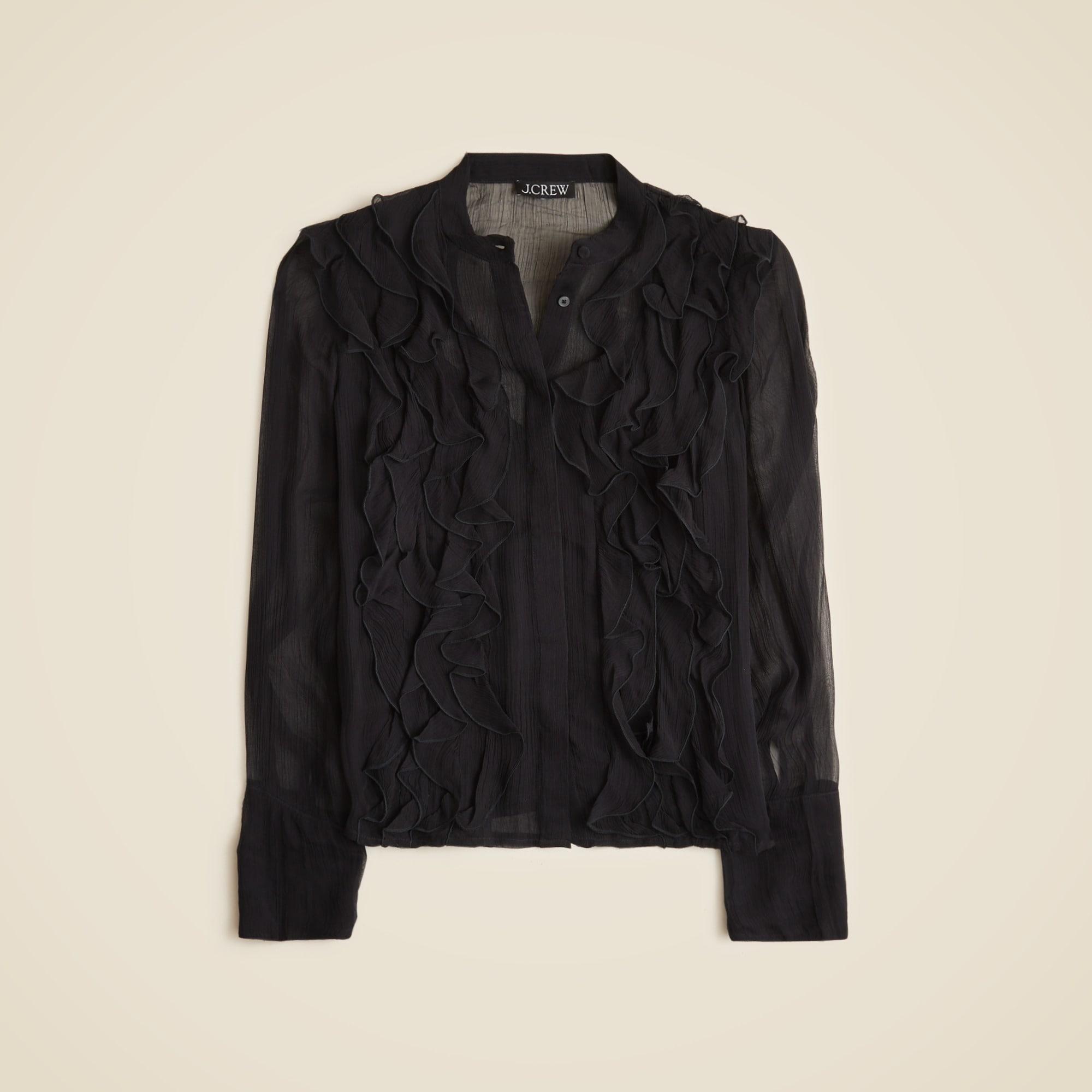Ruffle-front top in crinkle cupro Product Image