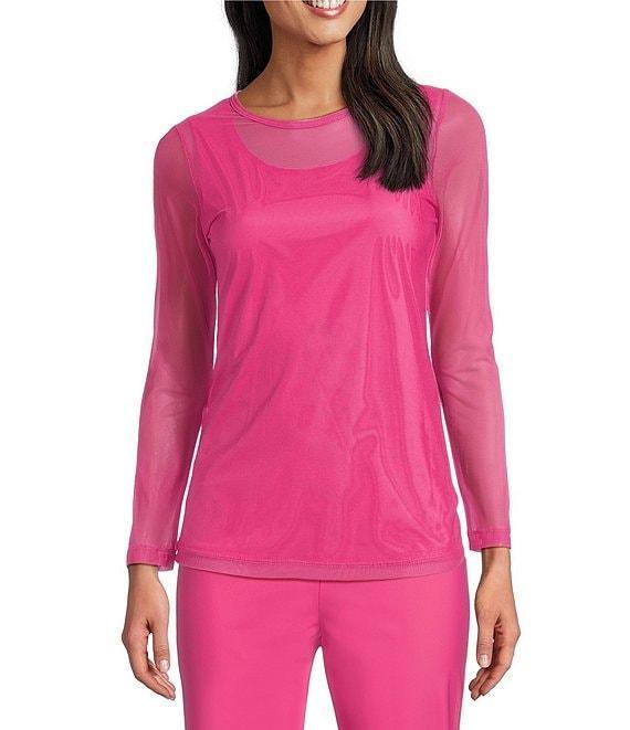 IC Collection Sheer Mesh Crew Neck Long Sleeve Knit Top Product Image