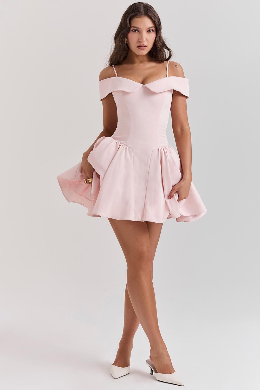 Elida  ballerina pink off shoulder mini dress Product Image