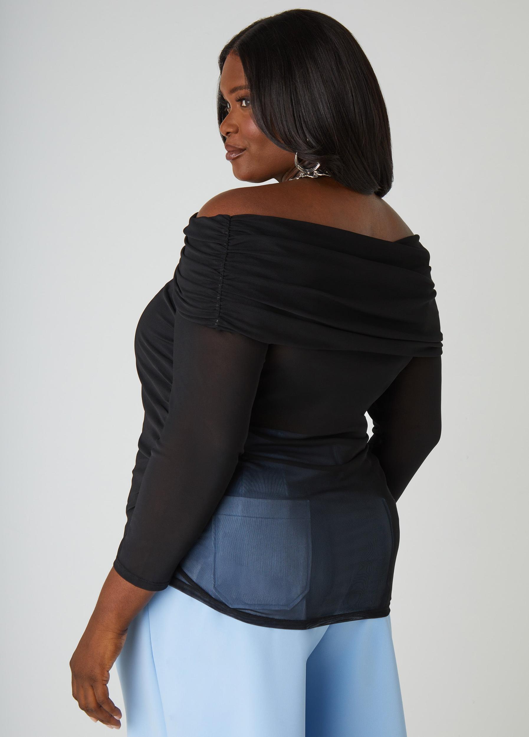 Off The Shoulder Ruched Mesh Top Product Image