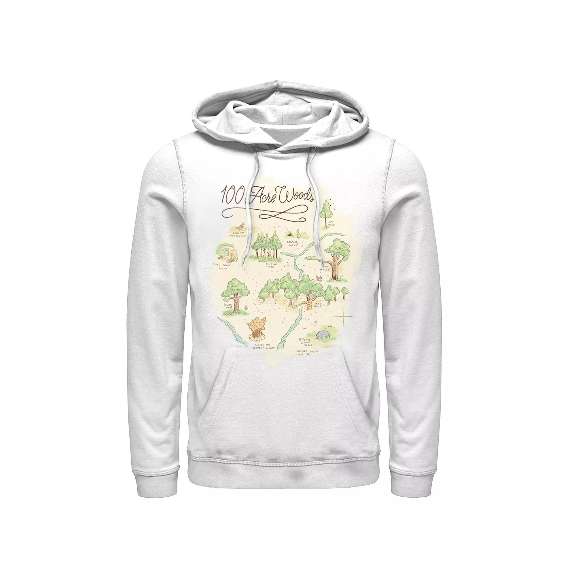 Disney's Winnie The Pooh Men's 100 Acre Woods Map Hoodie, Size: XL, White Product Image