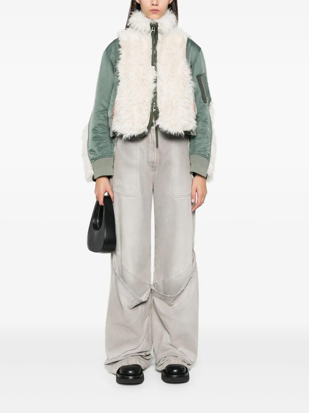 SACAI Faux Fur Paneled Bomber Jacket In Green Product Image