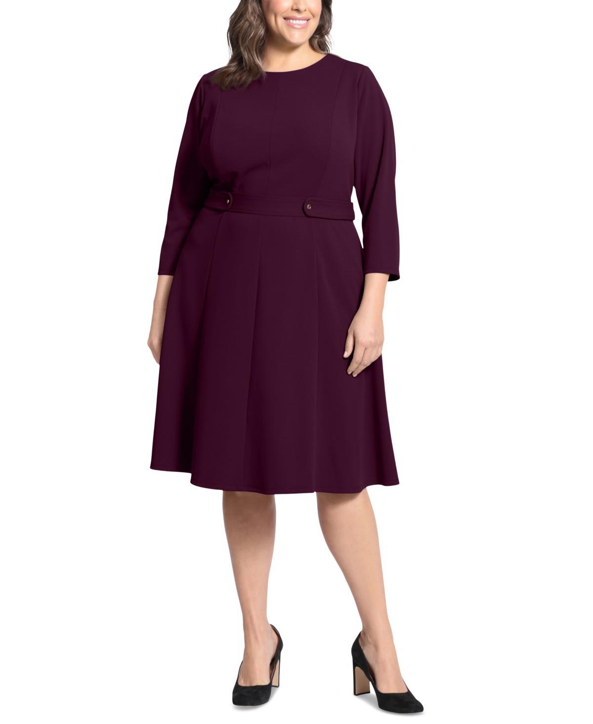 Plus Size London Times 3/4 Length Sleeve Fit & Flare Midi Dress, Women's, Size: 16 W, Black Product Image
