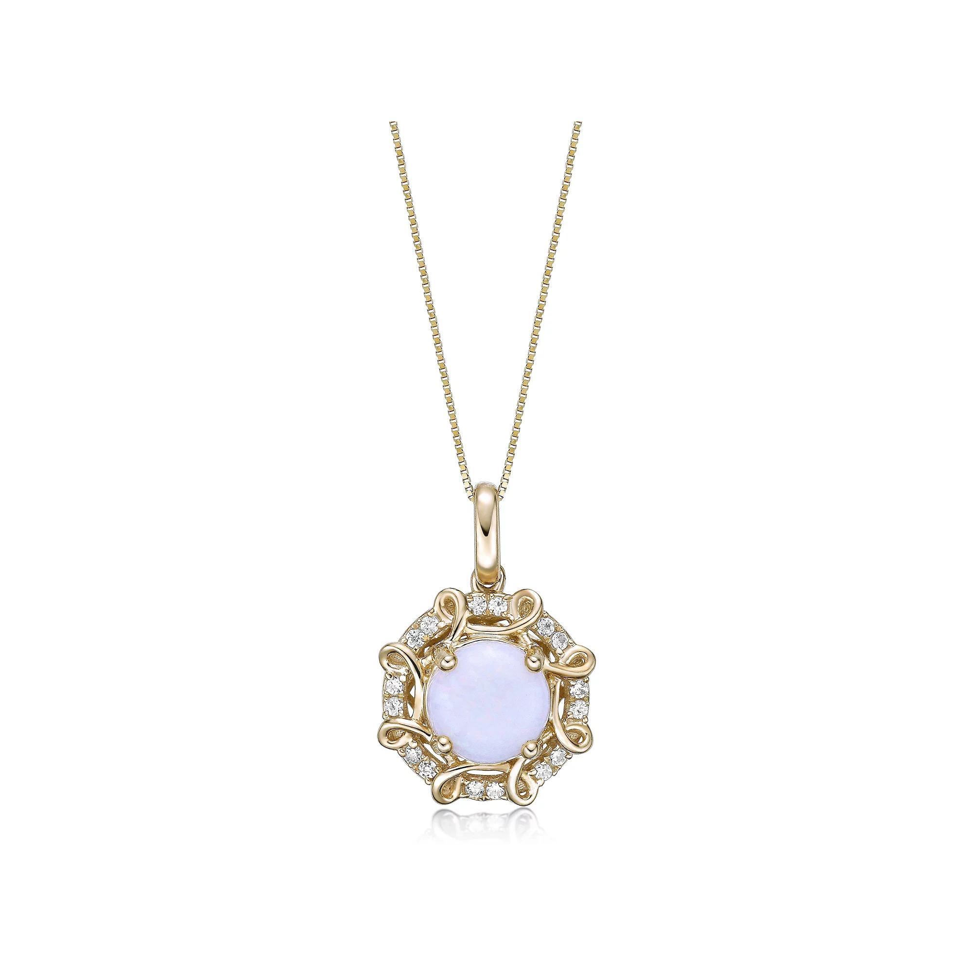 Gemminded 10k Gold Rund Opal & 1/10 Carat T.W. Diamond Pendant Necklace, Women's, Size: 18" Product Image