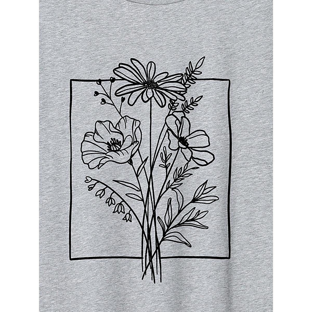 Plus Size Floral Moment Round Neck T-Shirt Mediumgray Women Non Natural Flowers Round Neck Everyday-Casual T-shirts BloomChic 18-20/2X Product Image