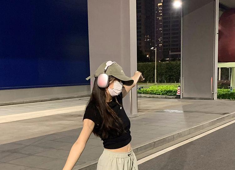 High Rise Plain Drawstring Wide Leg Cargo Pants Product Image