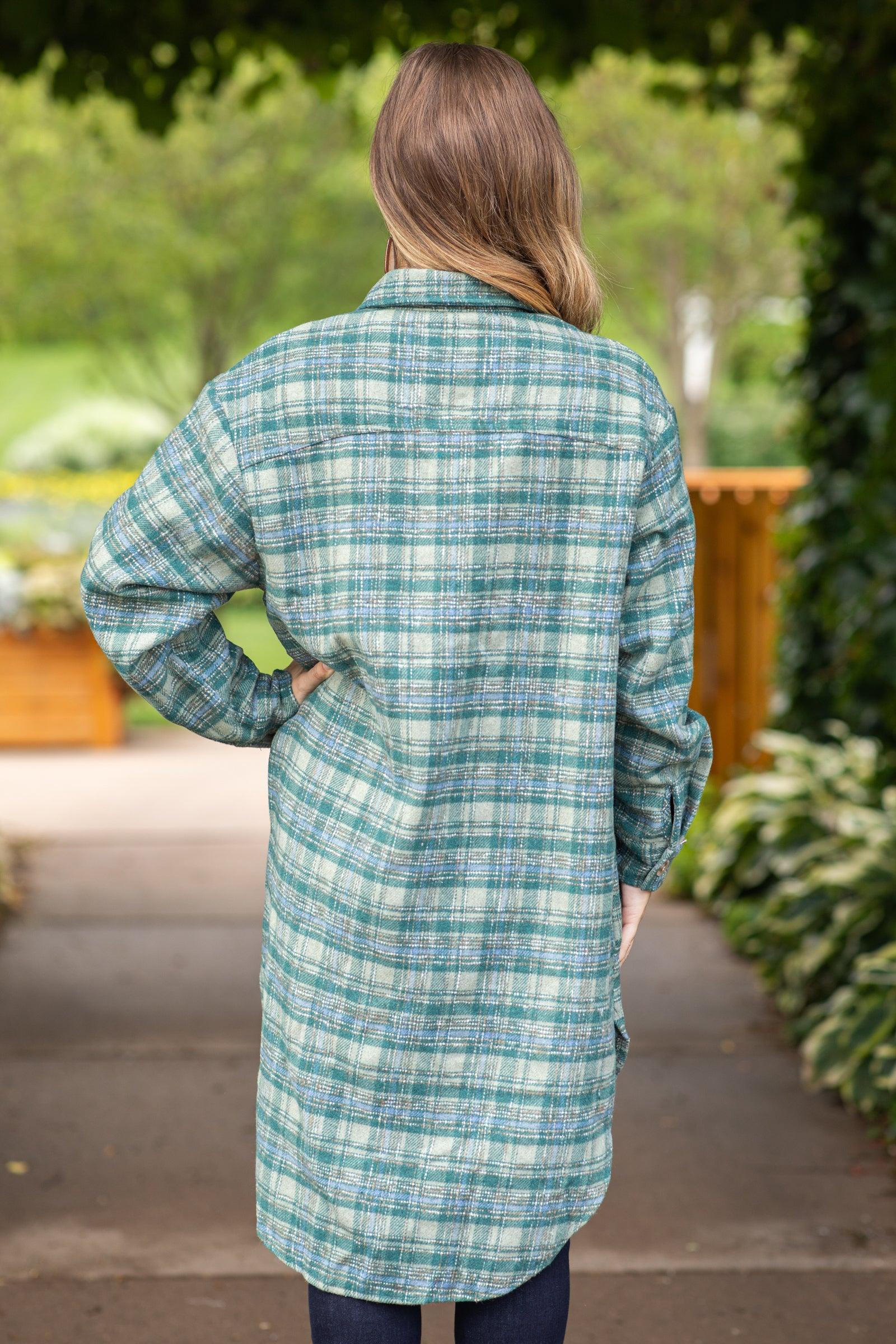 Sage and Dusty Blue Long Plaid Shacket Product Image