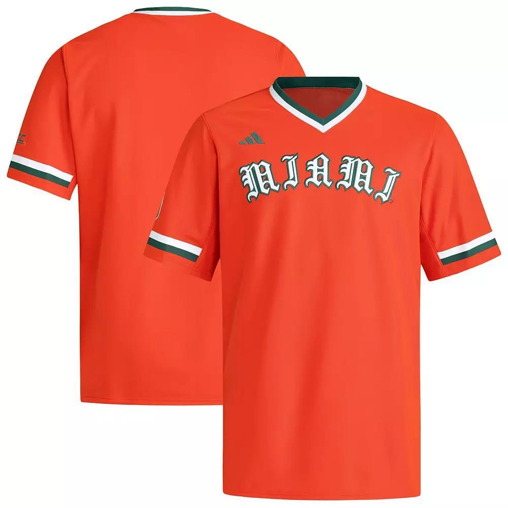 Men's adidas  Orange Miami Hurricanes V-Neck Baseball Jersey, Size: 2XL Product Image
