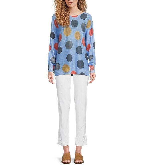 Ali Miles Colorful Dot Mesh Knit Scoop Neck Long Dolman Sleeve Popover Tunic Product Image