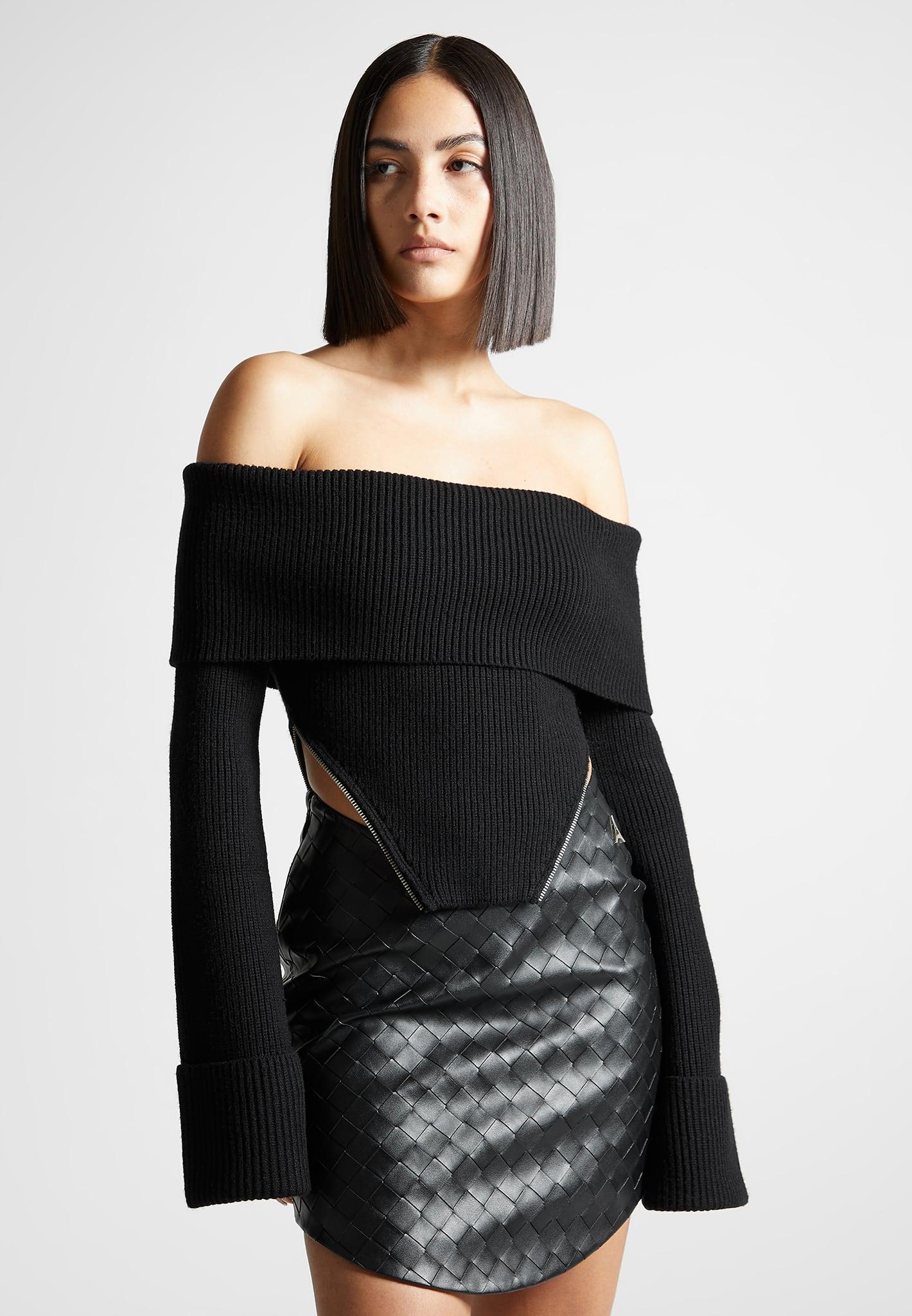 Zip Detail Knit Bandeau Top - Black Female Product Image