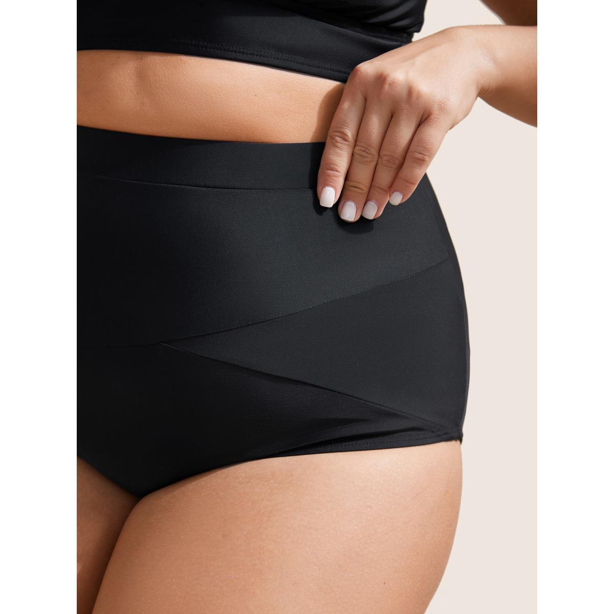 Plus Size High Rise Plain Patchwork Swim Bottom Women's Swimwear Black Beach Non High stretch Skinny High Rise Curve Swim Bottoms BloomChic 10/M Product Image