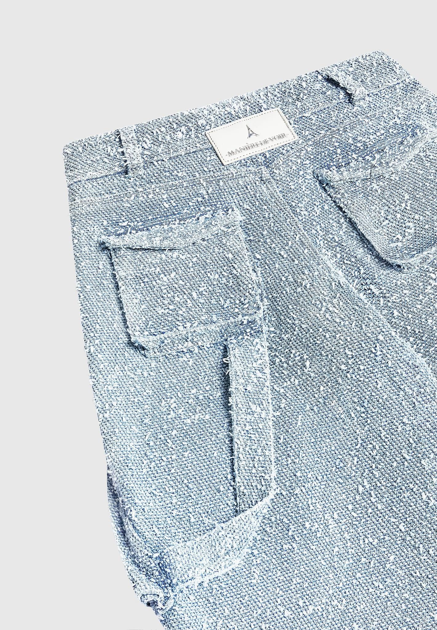 Anne - High Waisted Boucle Denim Cargo Pants - Mid Blue Female Product Image