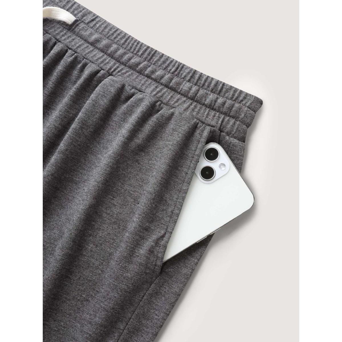 Plus Size Supersoft Contrast Drawstring Mixed Knit Shorts Women DimGray Basics Drawstring Straight Leg Everyday-Casual Shorts BloomChic 26/4X Product Image