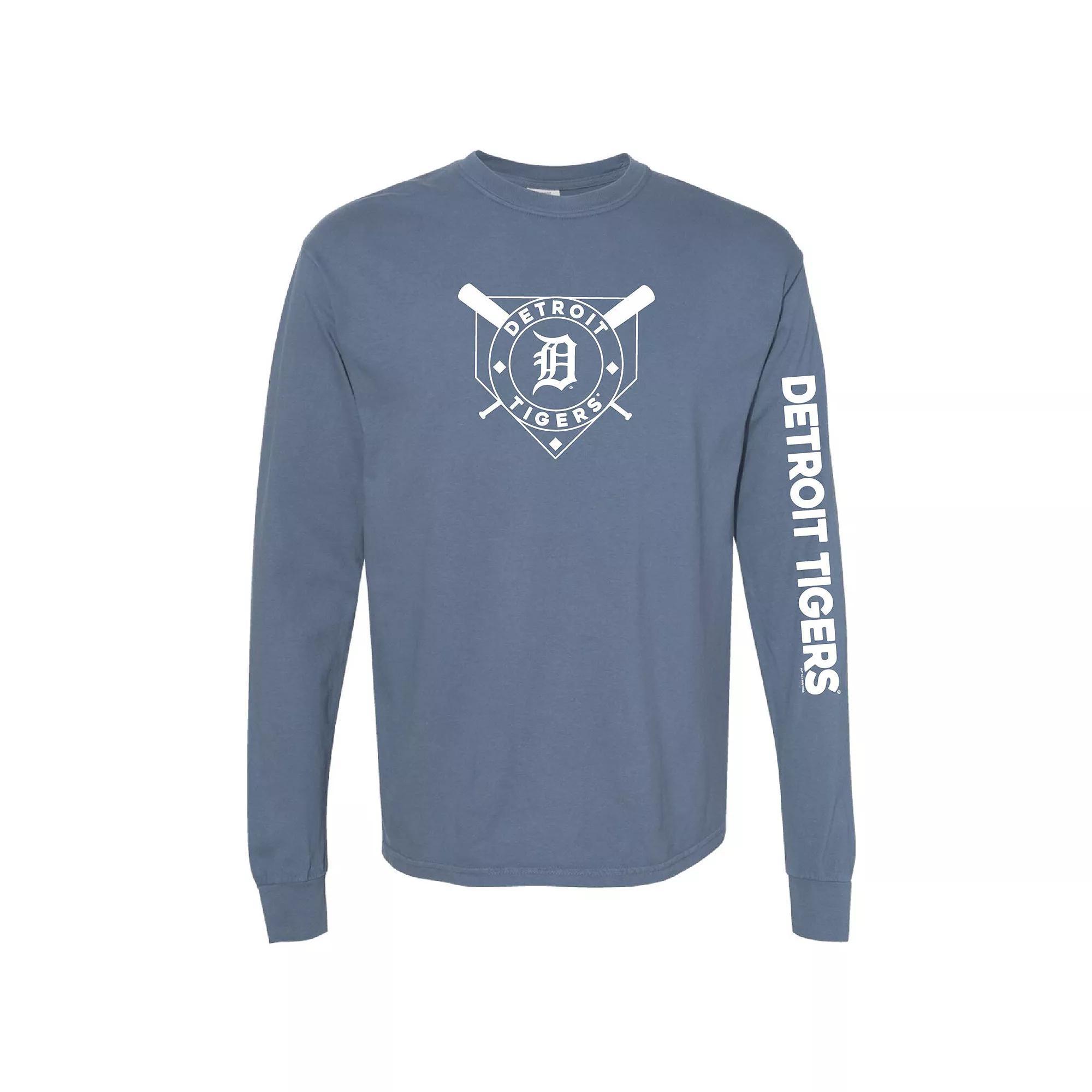Womens Soft as a Grape Detroit Tigers Pigment Dye Long Sleeve T-Shirt Blue Product Image