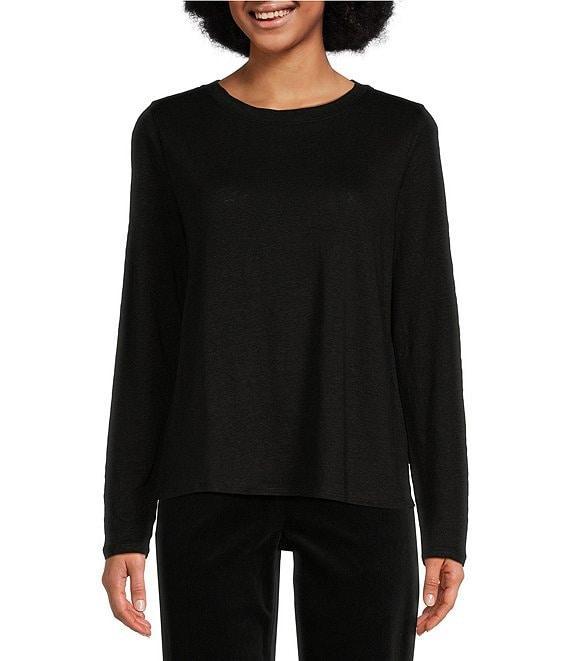 Eileen Fisher Linen Jersey Round Neck Long Sleeve Top Product Image