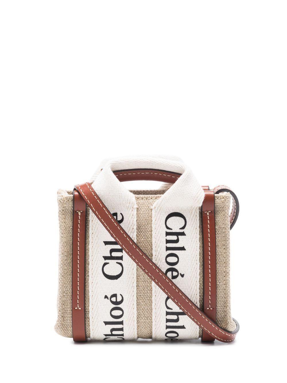 CHLOÉ Women's Woody Canvas And Leather Nano Bag In Leather Brown Product Image