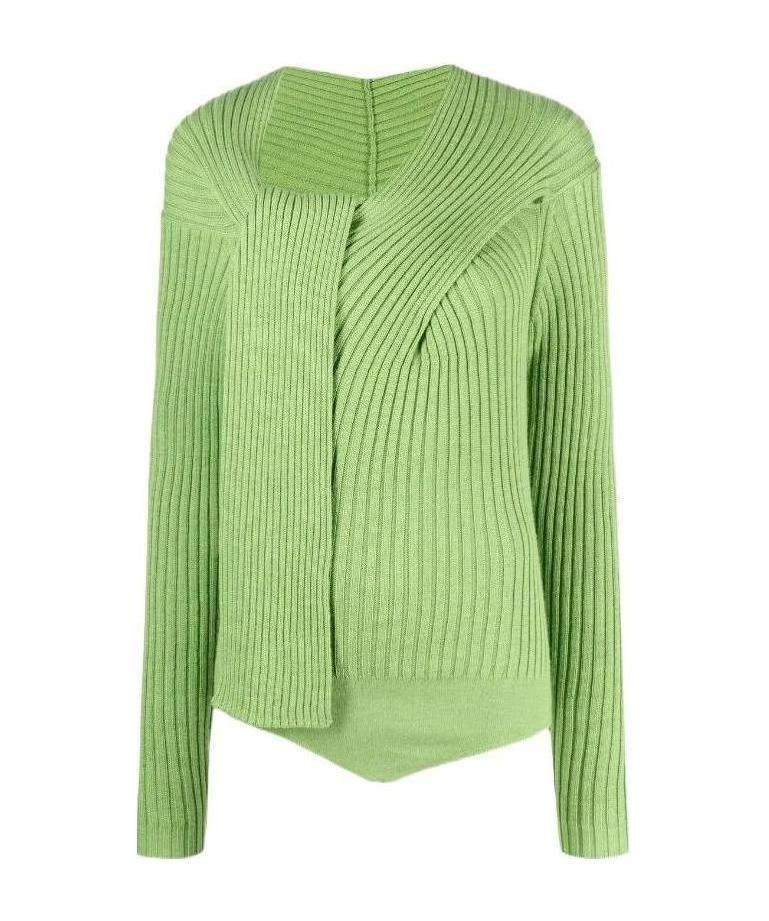 MSGM Ribbed-knit Knot-detail Top In Green Product Image