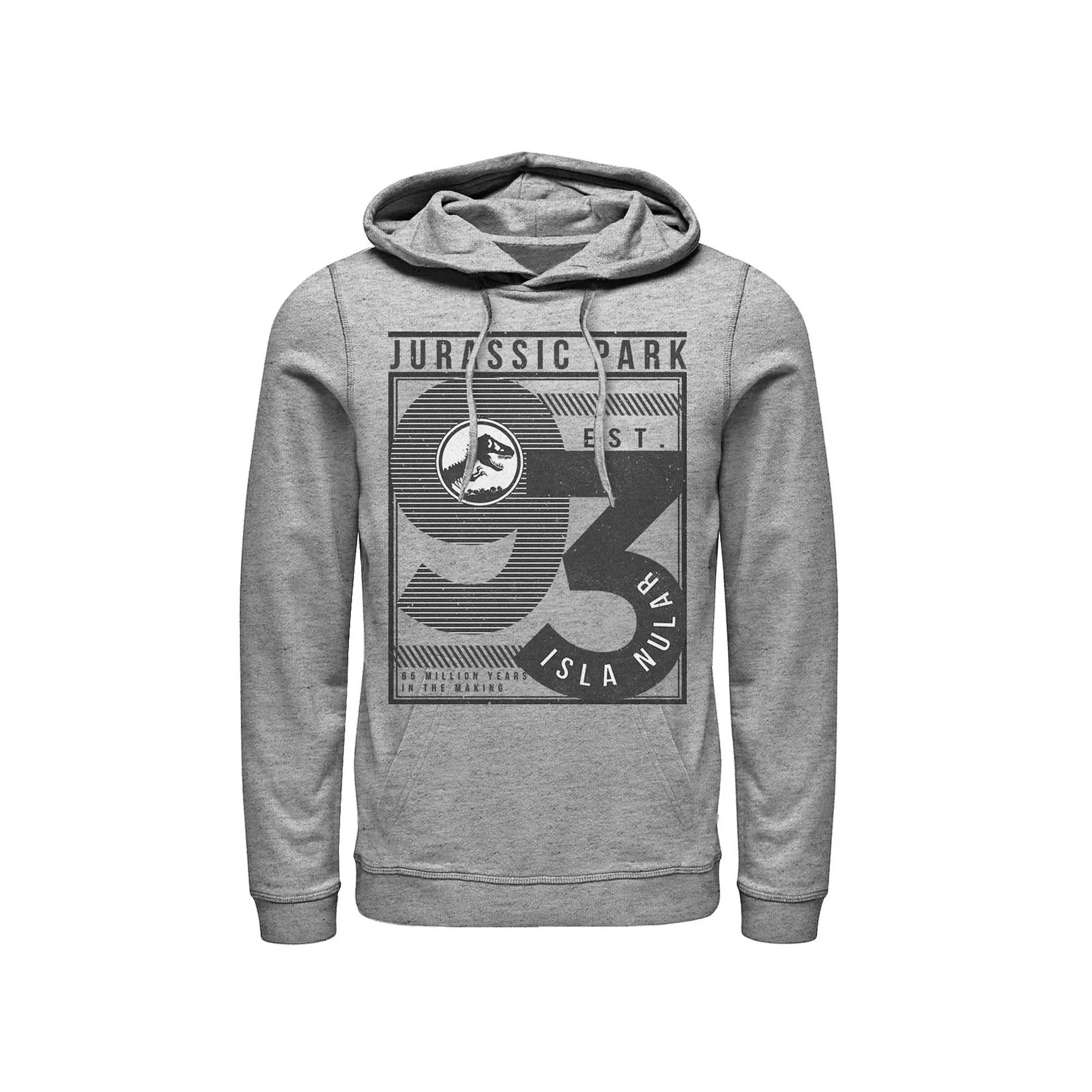 Men's Jurassic Park Est. 93 Isla Nublar Poster Hoodie, Size: Medium, Athletic Grey Product Image