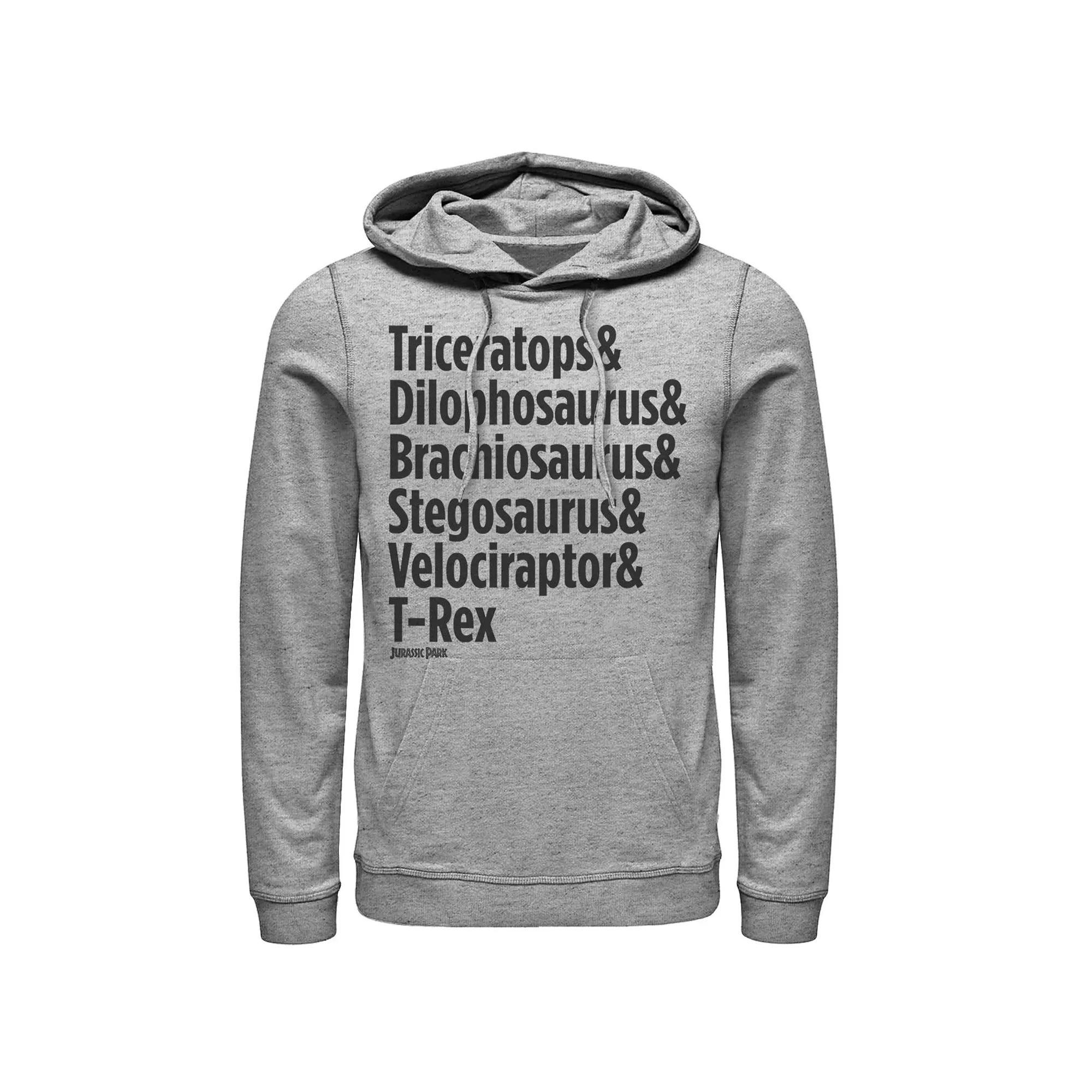 Mens Jurassic Park Dinosaur Name Types Graphic Hoodie Athletic Grey Product Image
