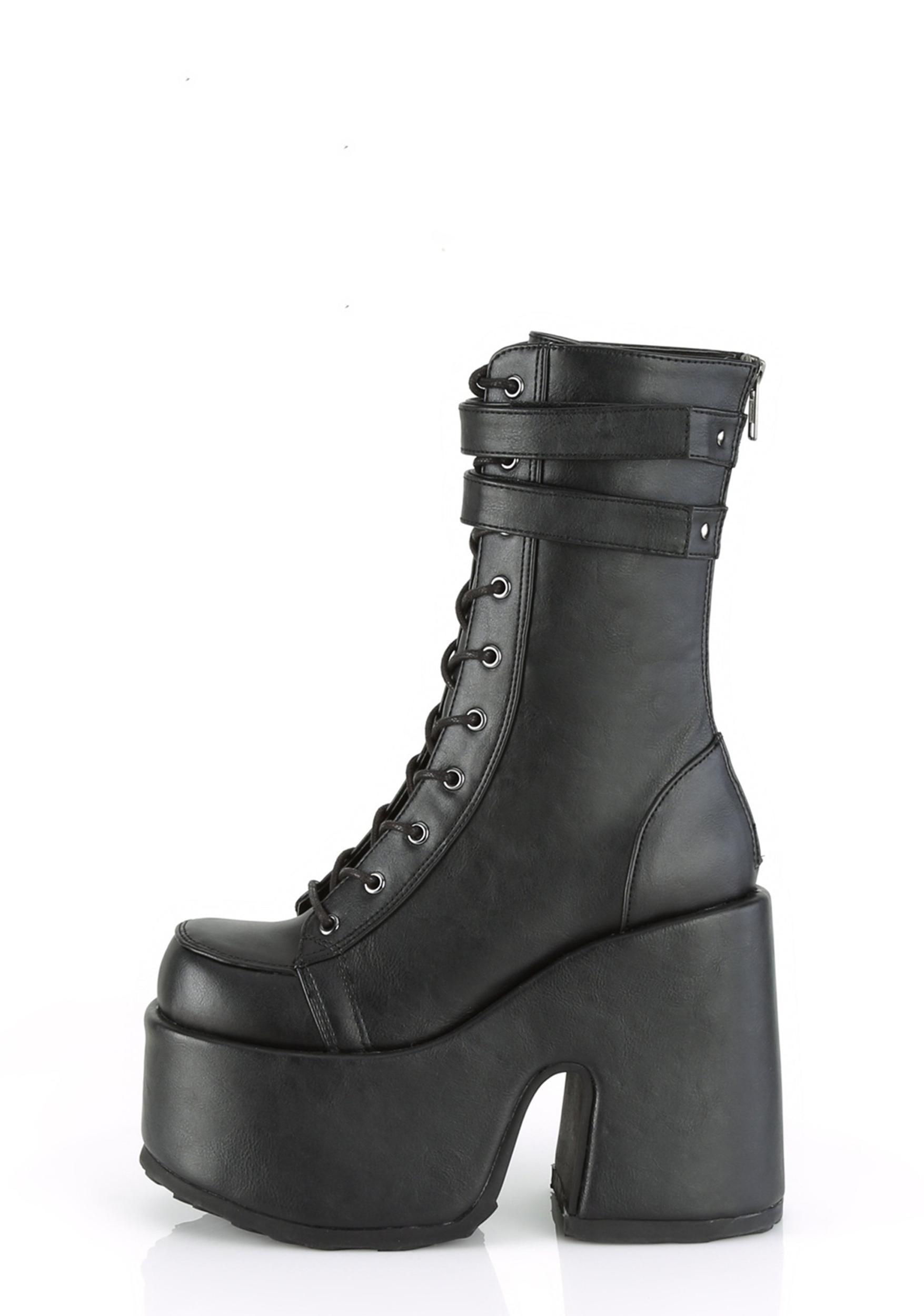 Demonia Vegan Leather Lace Up Zipper Platform Boots - Black Product Image