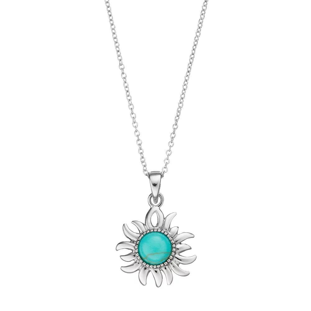 Sterling Silver Simulated Turquoise Sun Pendant Necklace, Women's, Size: 18", Blue Product Image