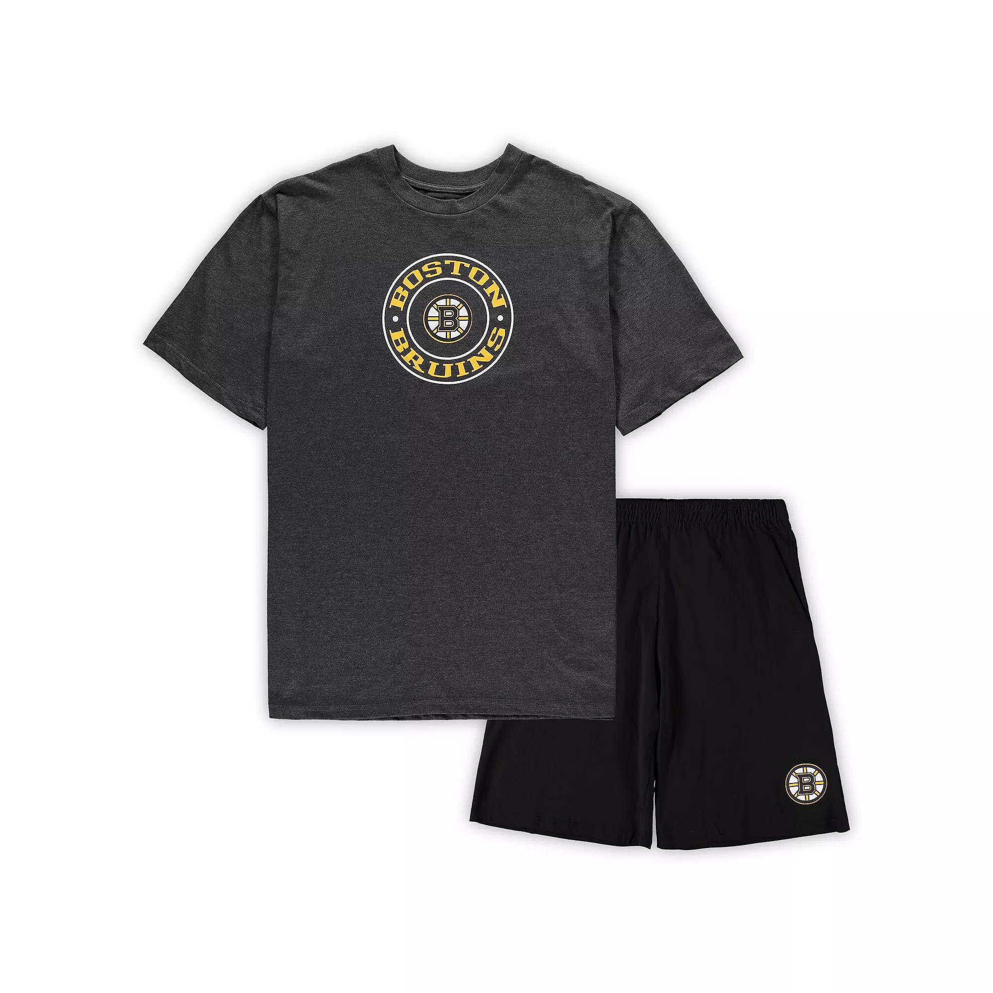 Men's Concepts Sport Black/Heathered Charcoal Boston Bruins Big & Tall T-Shirt & Shorts Sleep Set, Size: 2XLT Product Image