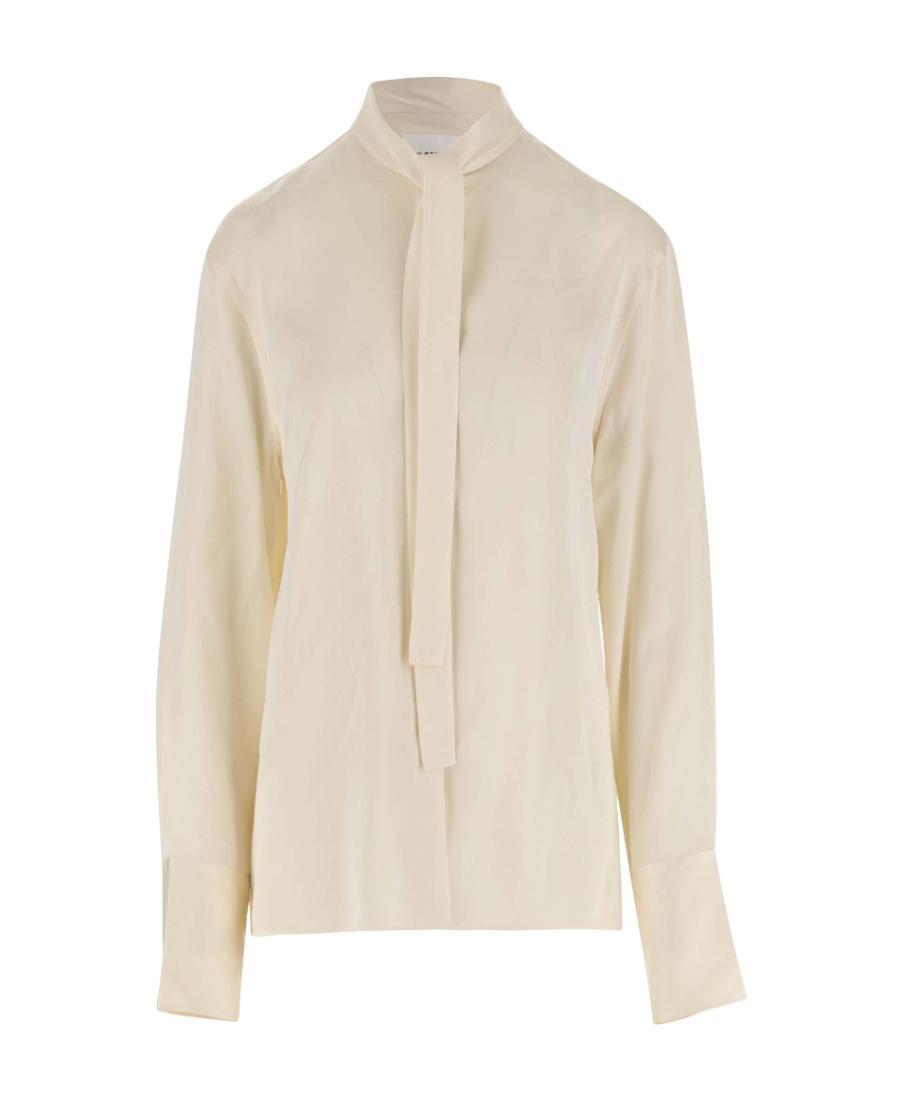 JIL SANDER Satin-finish Tie-neck Blouse In Nude Product Image