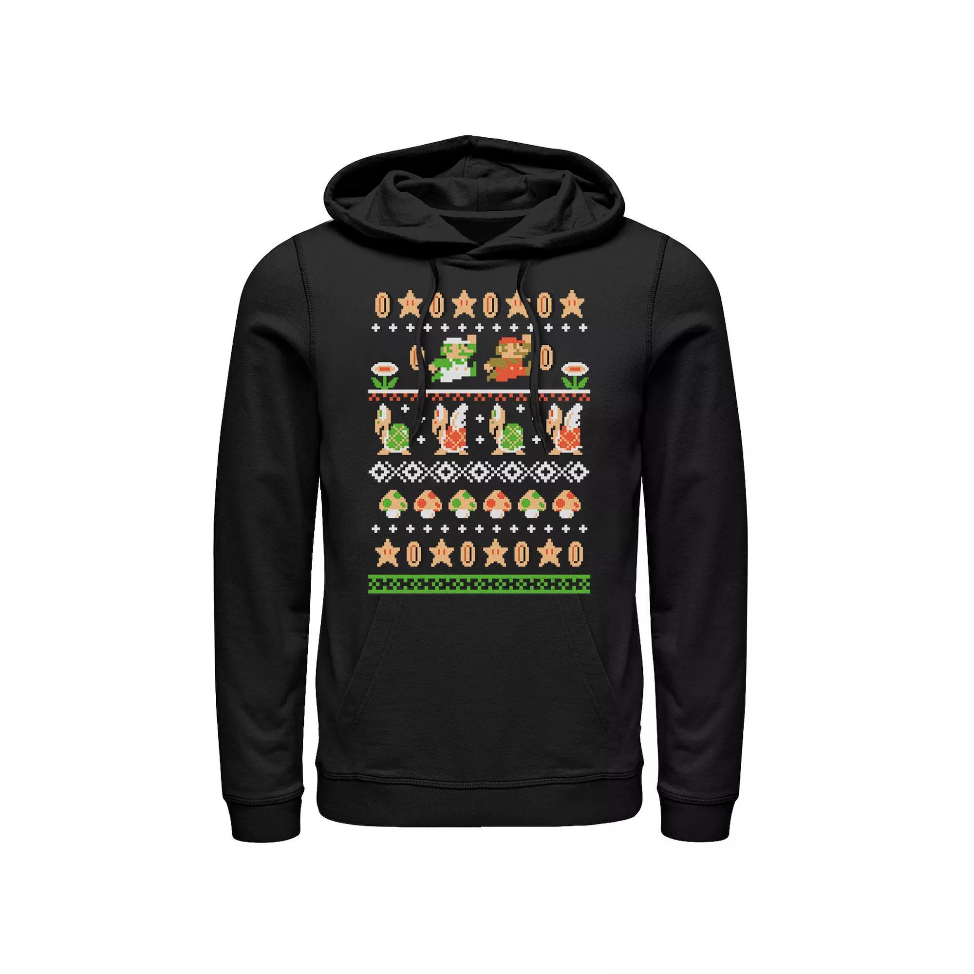 Men's Nintendo Super Mario Nordic Pattern Hoodie, Size: Medium, Black Product Image