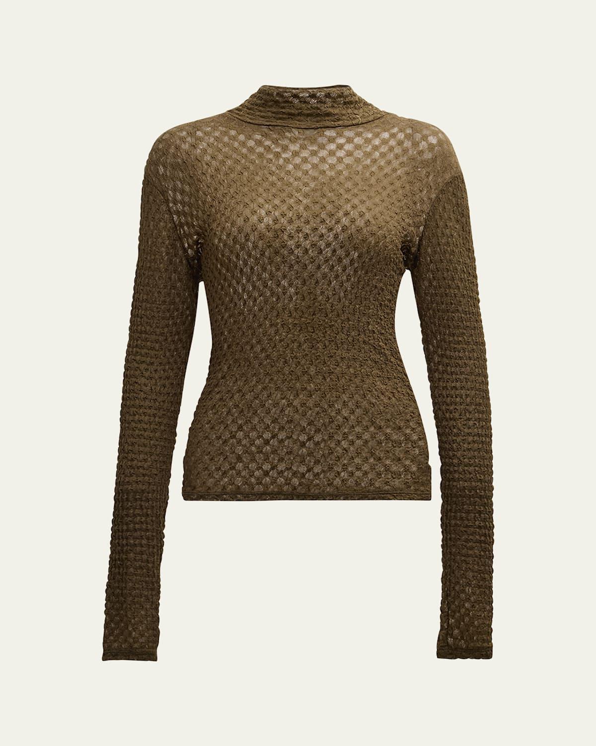 Womens Lace Mesh Turtleneck Blouse Product Image