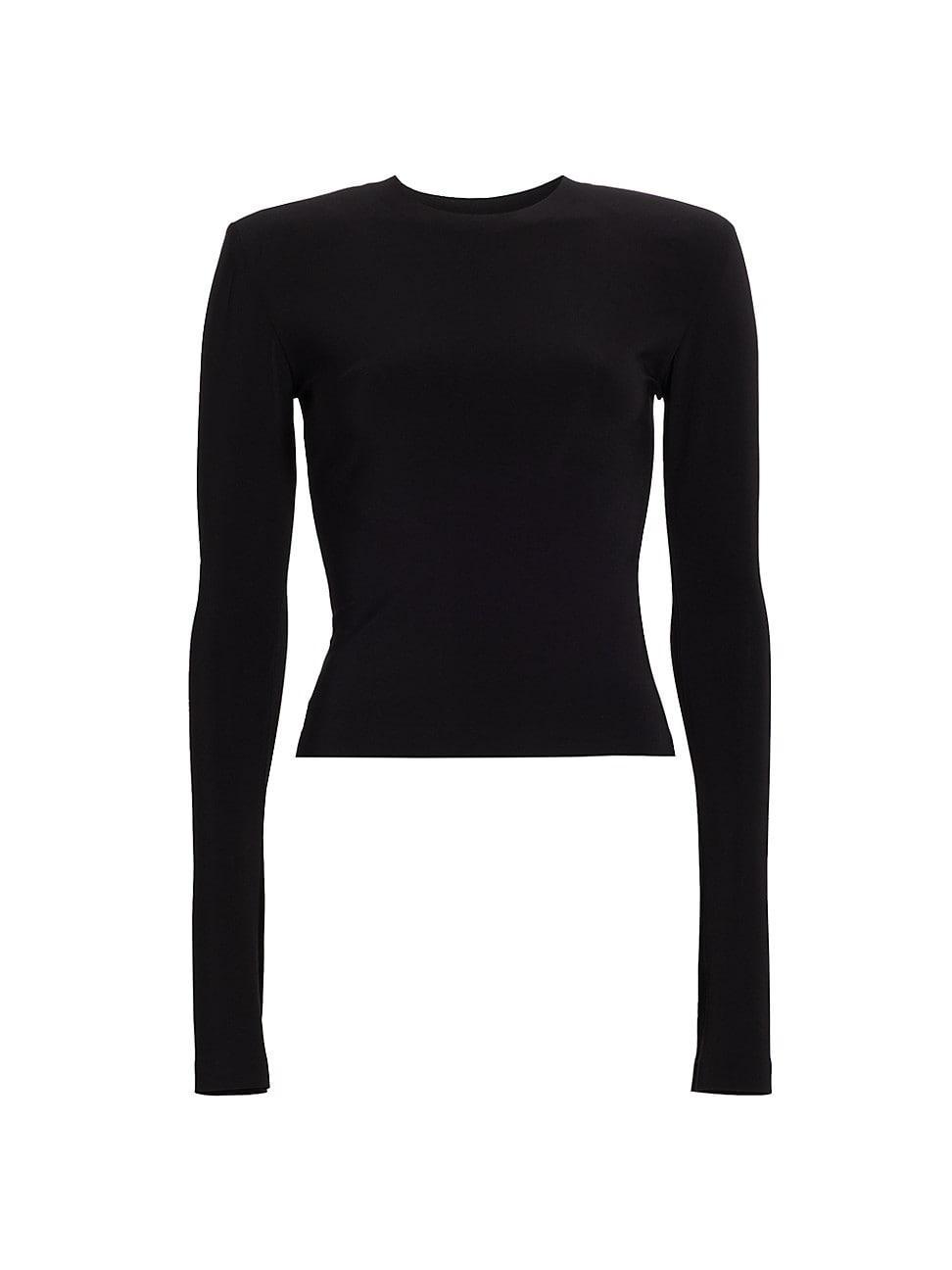 Norma Kamali Shoulder Pad Long Sleeve Crew Top Black L Product Image
