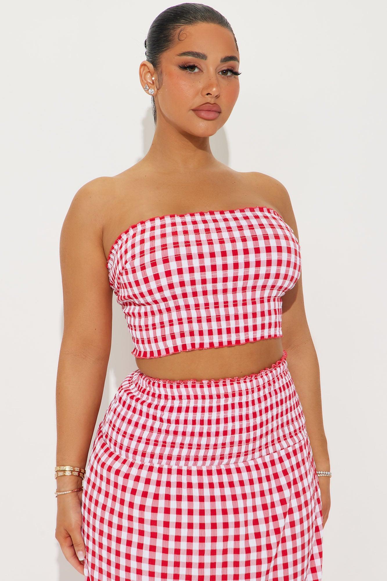 Soraya Gingham Skirt Set - Red/combo Product Image