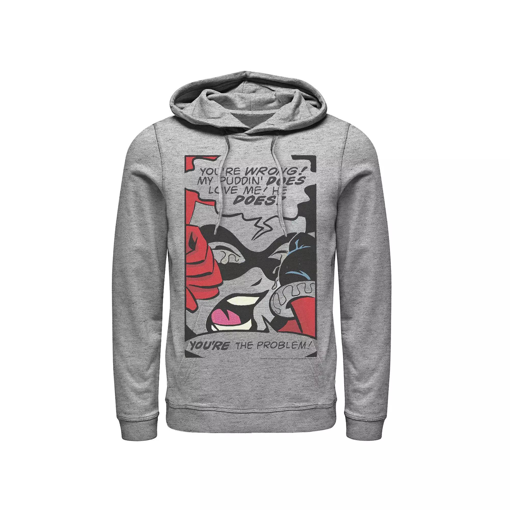 Men's DC Comics Harley Quinn Crying Comic Hoodie, Size: Small, Athletic Grey Product Image