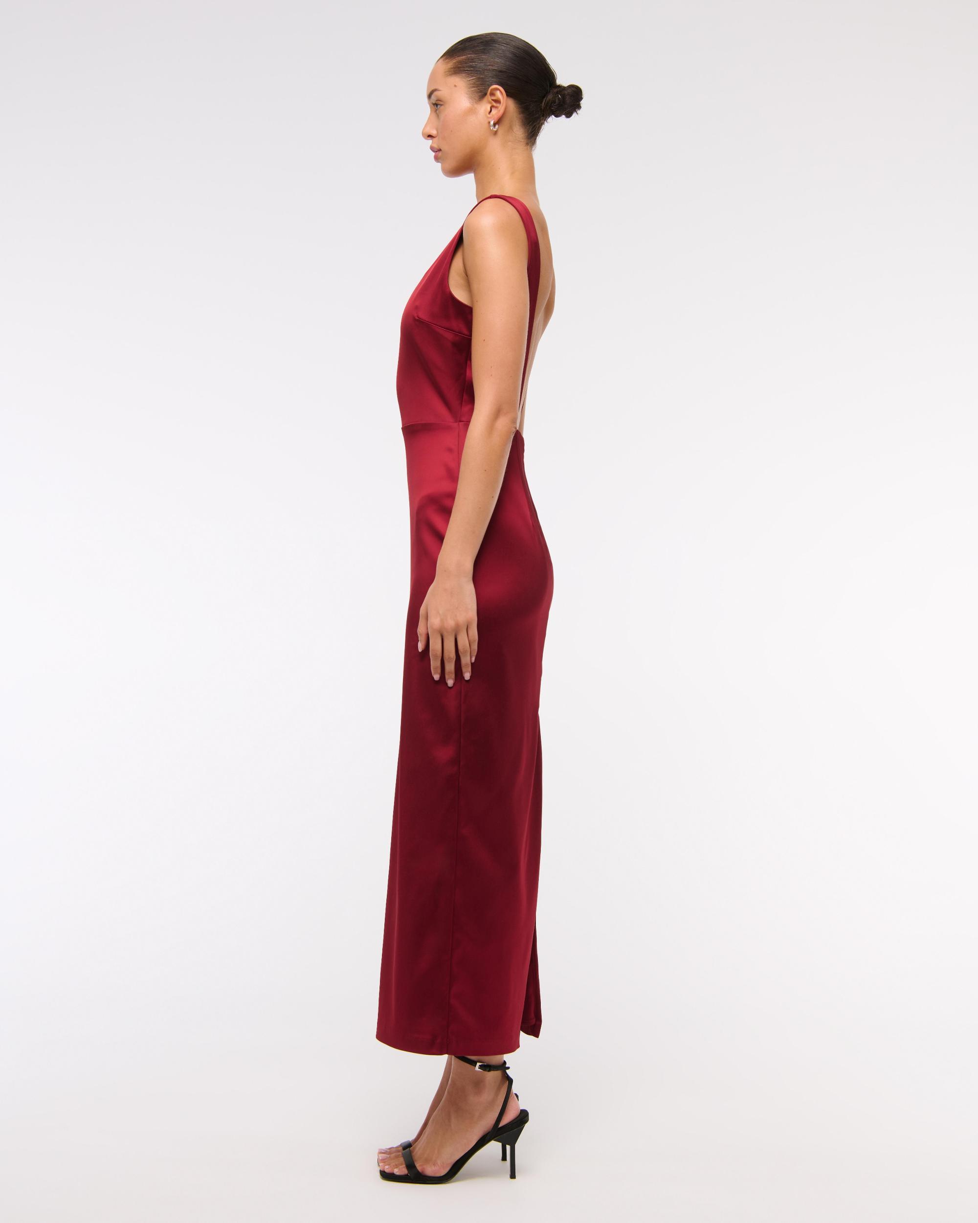 High-Neck Satin Sculpt Midi Dress Product Image