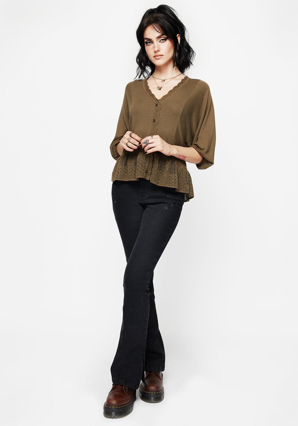 Avalon Puff Sleeve Button Up Knit Blouse Product Image