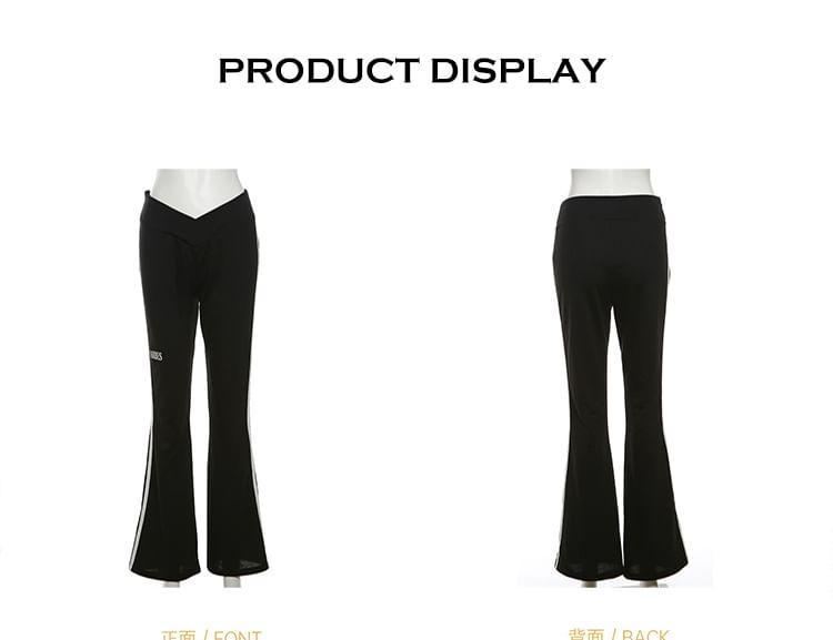 Low Waist Striped Lettering Flared Pants Product Image
