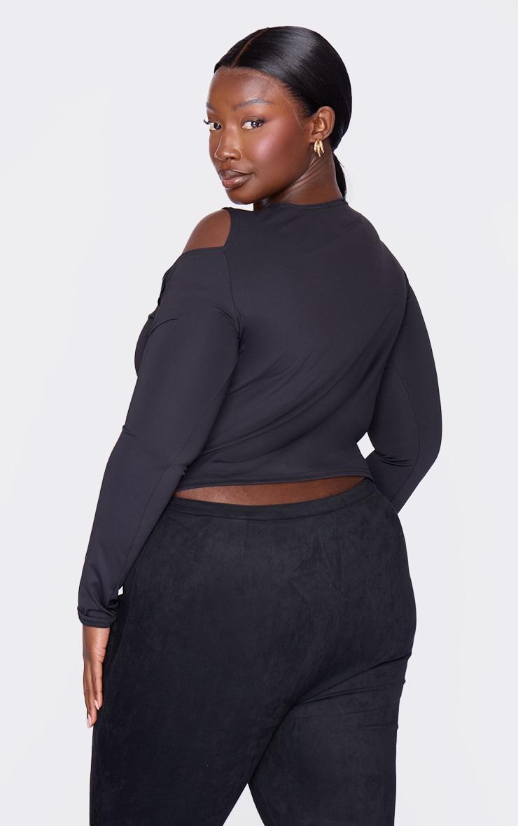Plus Black Contour Long Sleeve Knot Detail Top Product Image