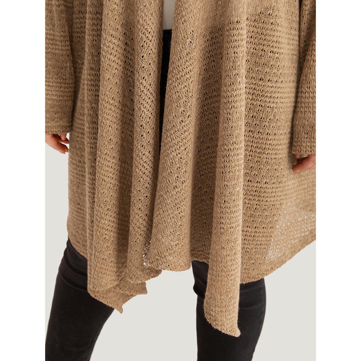 Plus Size Plain Texture Asymmetrical Hem Drape Kimono Women Tan Casual Drape Everyday Kimonos BloomChic 12/L Product Image