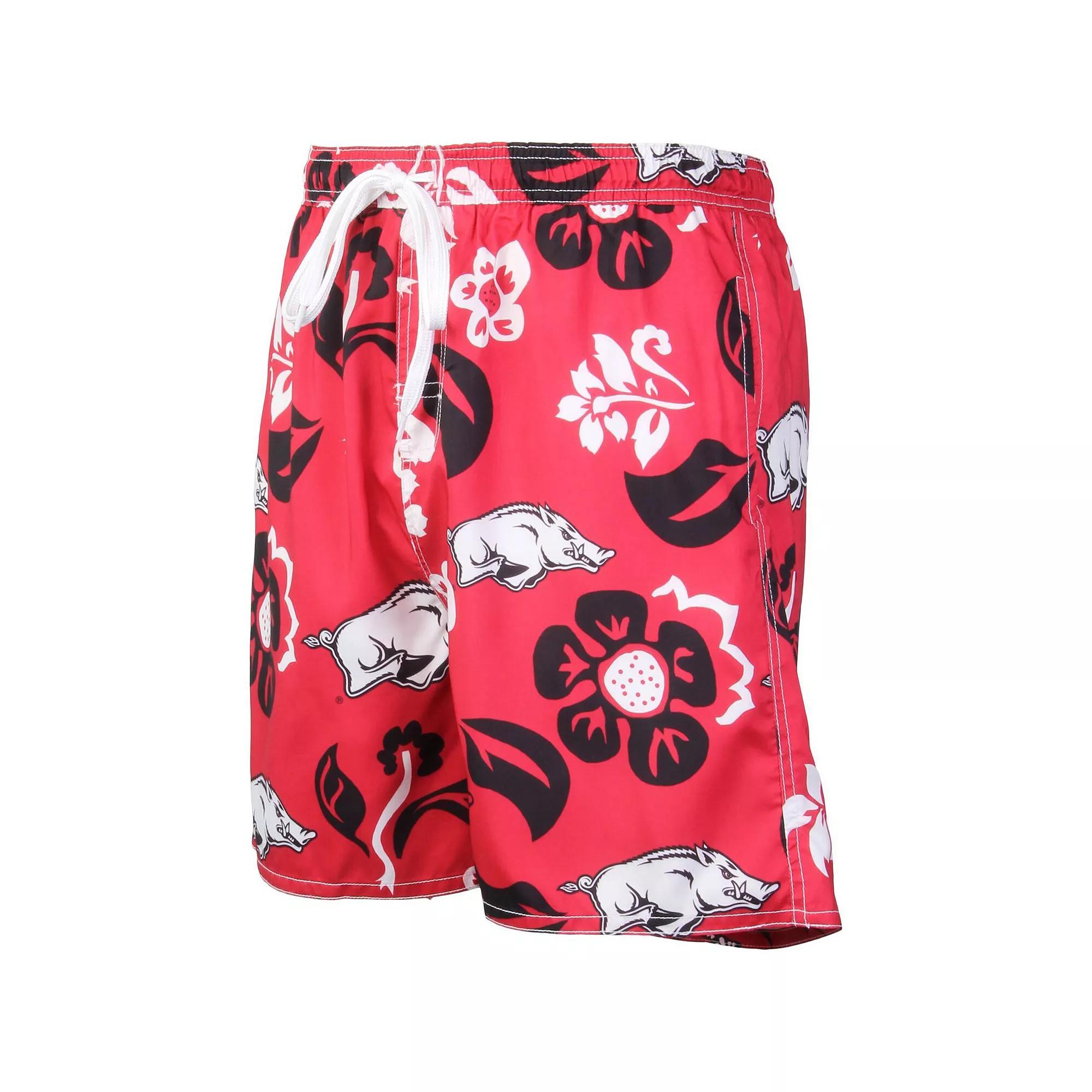 Mens Wes & Willy Cardinal Arkansas Razorbacks Floral Volley Logo Swim Trunks Product Image